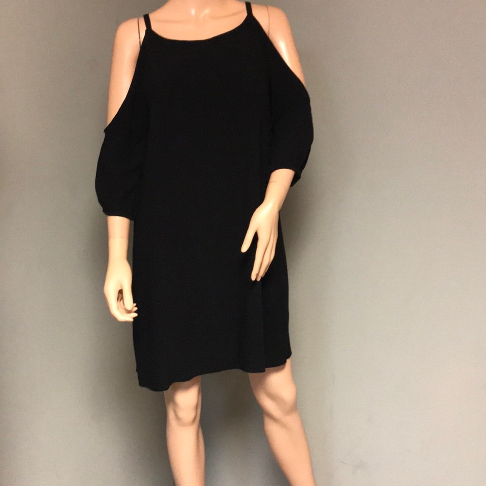 KLD Black cold shoulder dress Knee length Rayon